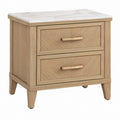 Comodino 60 x 45 x 65 cm in legno beige con piano effetto marmo - due cassetti stile contemporaneo