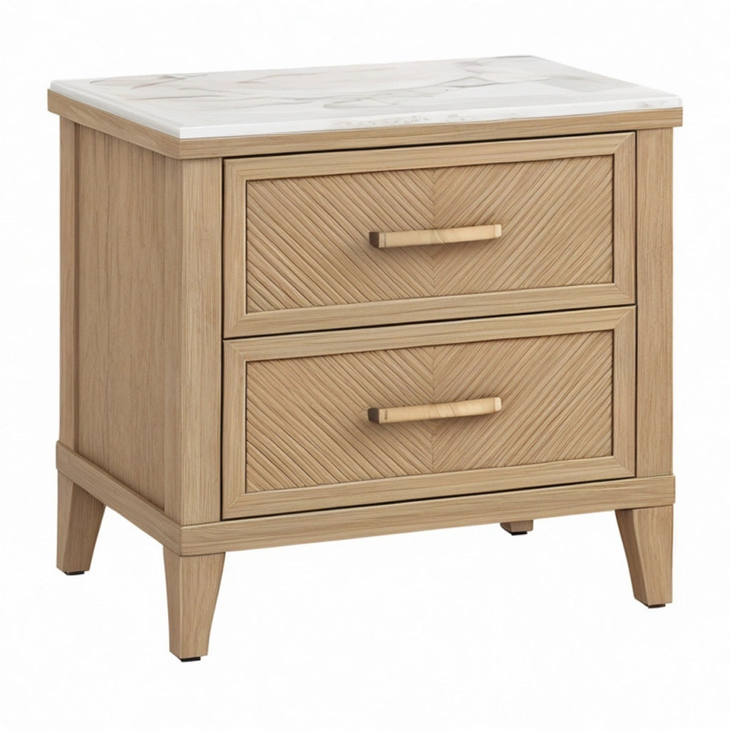 Comodino 60 x 45 x 65 cm in legno beige con piano effetto marmo - due cassetti stile contemporaneo