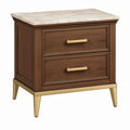 Comodino 55x45x65 cm in legno marrone con piano effetto marmo e 2 cassetti stile classico