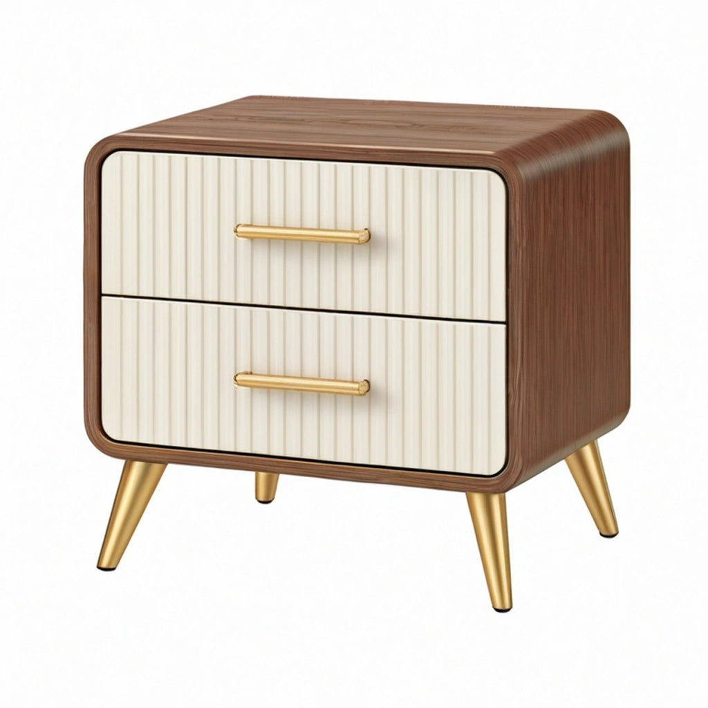 Comodino 60 x 40 x 55 cm effetto legno noce e bianco con 2 cassetti stile moderno