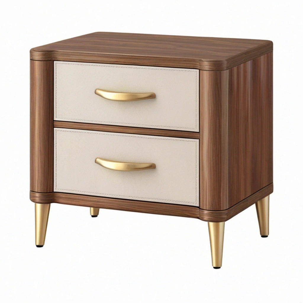 Comodino 55 x 45 x 58 cm in legno marrone e beige con 2 cassetti stile moderno