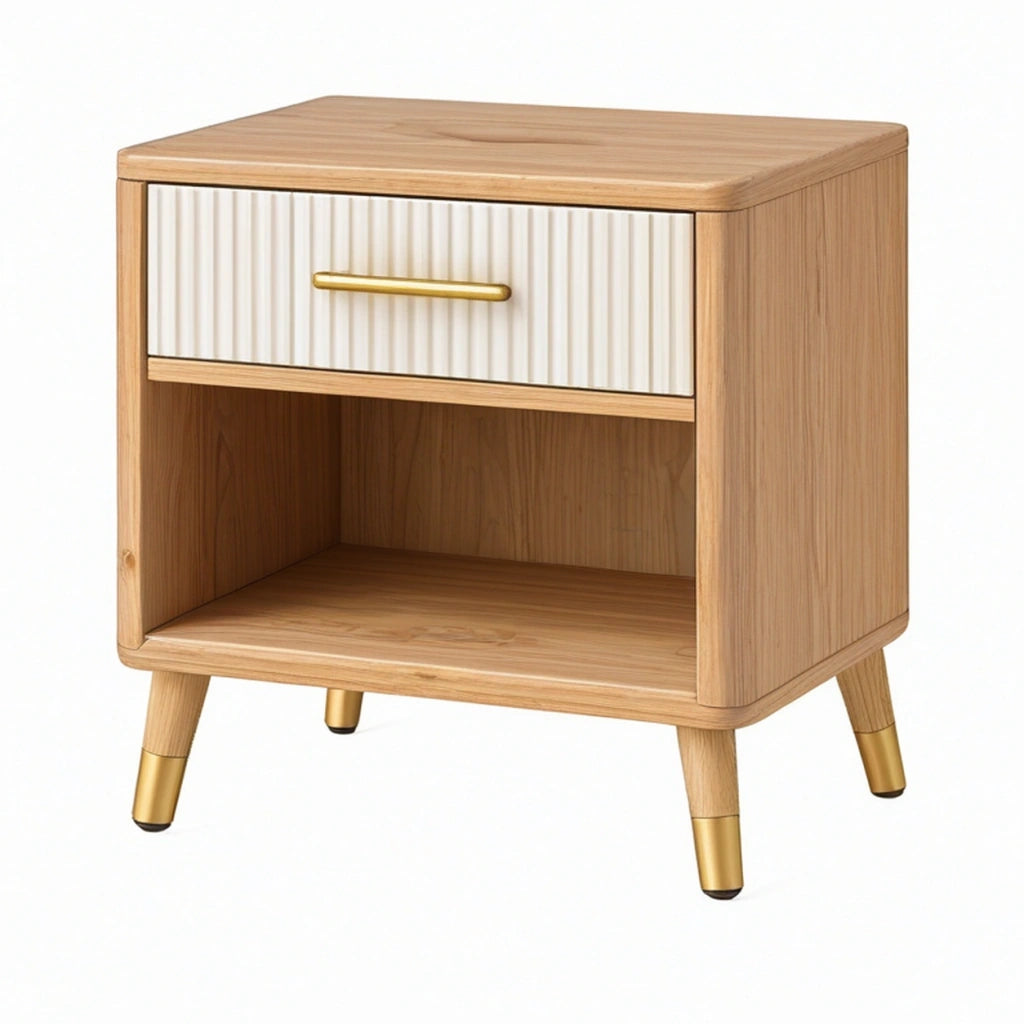 Comodino 45 x 40 x 55 cm in legno naturale bianco e oro con cassetto - stile moderno per camera da letto