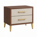 Comodino 60 x 45 x 60 cm in legno marrone e similpelle beige con 2 cassetti stile moderno