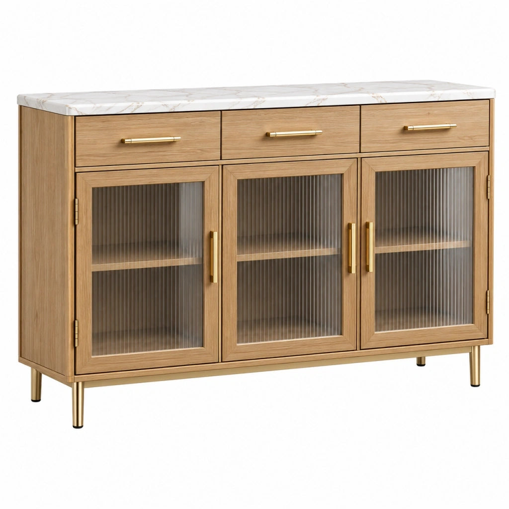 Credenza 160 x 40 x 85 cm in legno marrone con piano effetto marmo - contenitore moderno