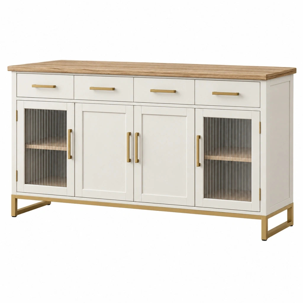 Credenza 160 x 40 x 90 cm in legno bianco e vetro rigato - mobile contenitore moderno