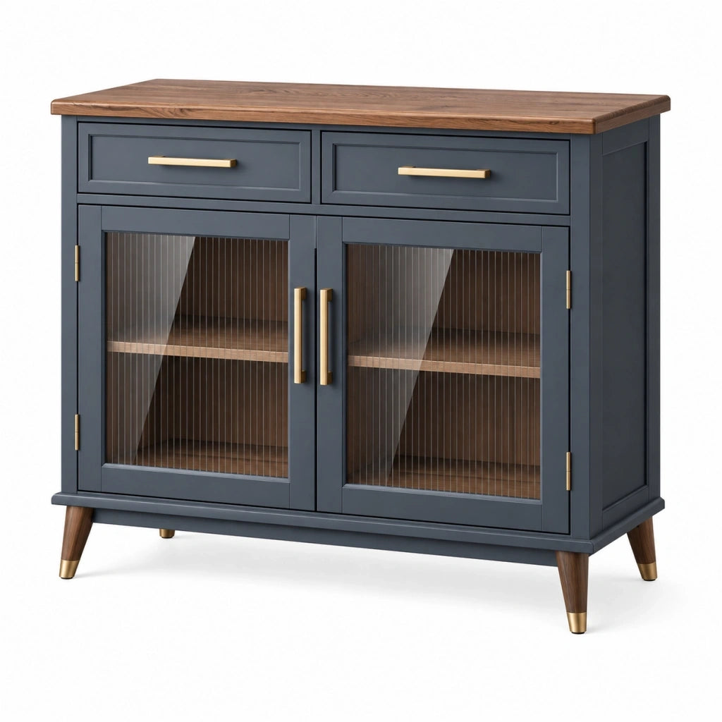 Credenza 120 x 45 x 95 cm in legno blu con ante in vetro - stile moderno