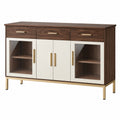 Credenza 160 x 40 x 90 cm in legno ingegnerizzato marrone e bianco con vetro rigato stile moderno per soggiorno