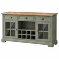 Credenza 160 x 45 x 90 cm in legno verde con ante in vetro e portabottiglie