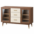 Credenza 150 x 40 x 90 cm in legno marrone e vetro rigato - mobile contenitore stile retrò