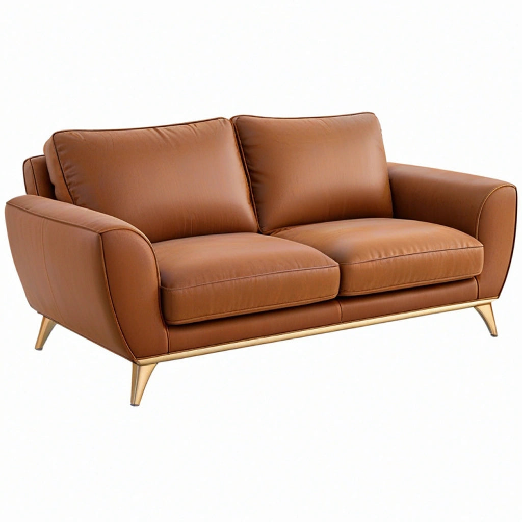 Divano 2 posti 180 cm in similpelle marrone stile moderno con piedi dorati