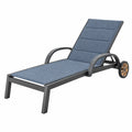Lettino prendisole da giardino 195 x 65 x 95 cm in metallo e tessuto blu reclinabile con ruote