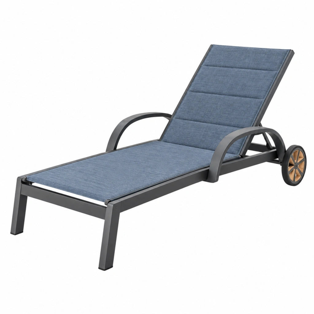 Lettino prendisole da giardino 195 x 65 x 95 cm in metallo e tessuto blu reclinabile con ruote