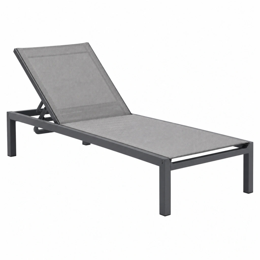 Lettino prendisole 200 x 65 x 35 cm in alluminio grigio con schienale regolabile da esterno