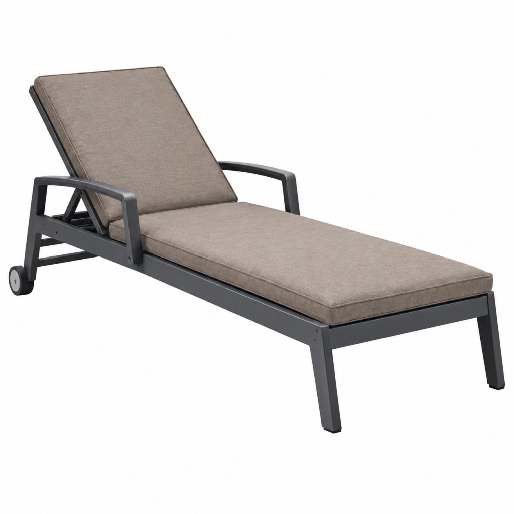 Lettino prendisole 200 x 68 x 90 cm in metallo e tessuto tortora antracite con schienale regolabile