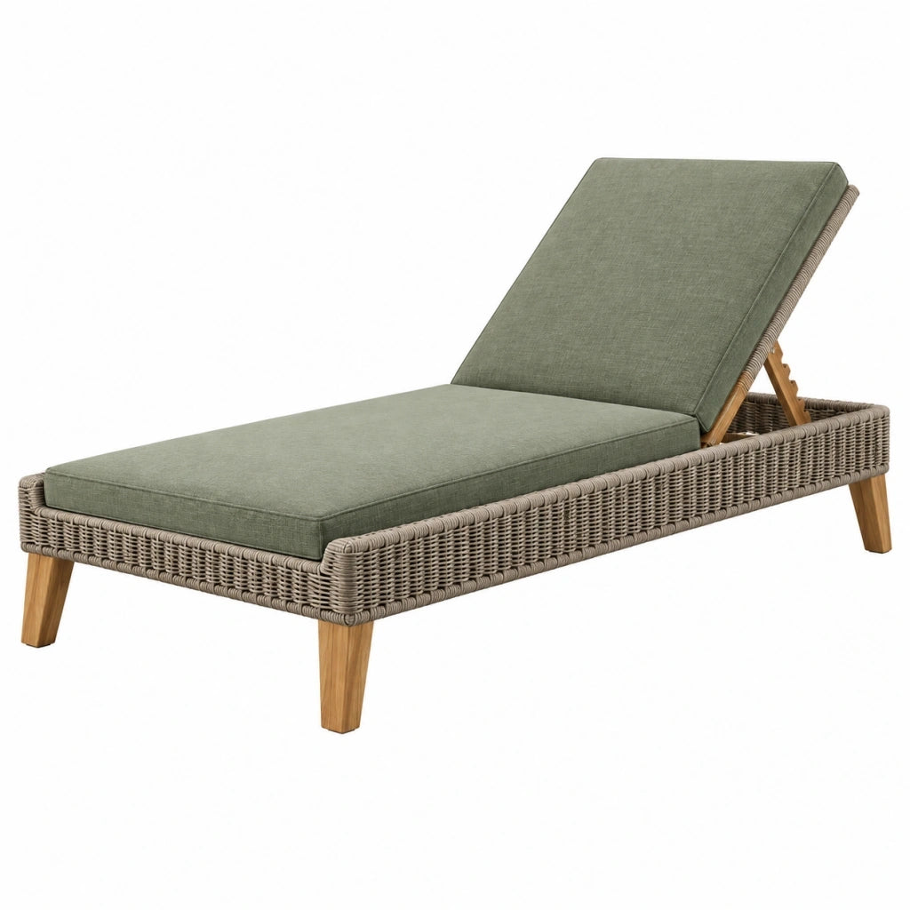 Lettino prendisole 200 x 70 cm in rattan sintetico verde salvia con schienale reclinabile da esterno