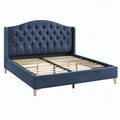 Letto matrimoniale 160 x 200 cm in velluto blu navy con testiera capitonné e rete a doghe
