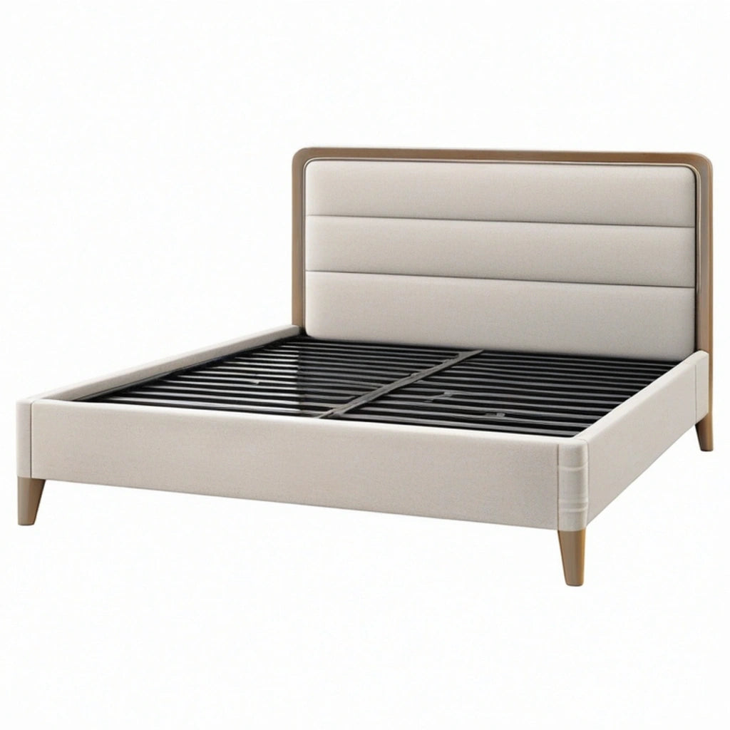 Letto matrimoniale 160 x 200 cm imbottito beige con rete a doghe stile moderno