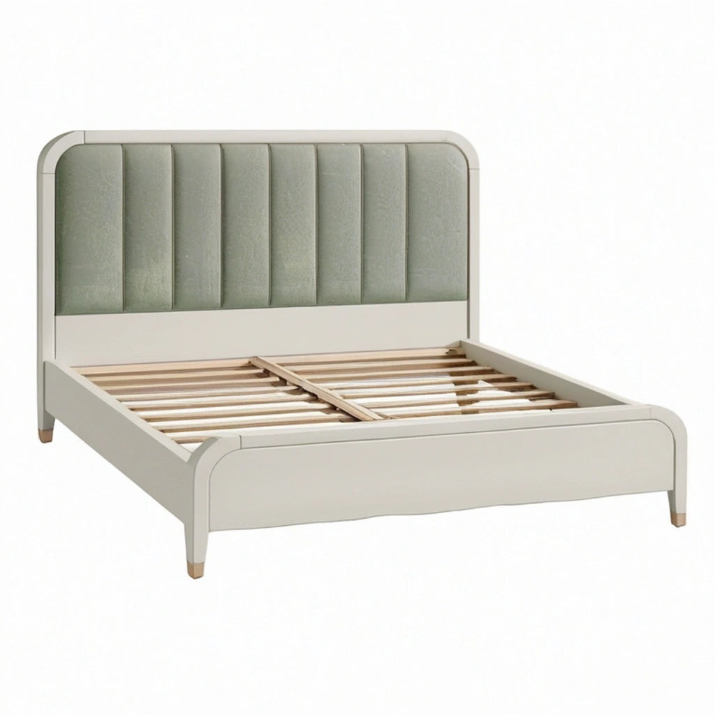Letto matrimoniale 160 x 200 cm in legno bianco con testiera imbottita verde - stile moderno
