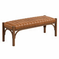Panca imbottita 120 x 40 x 48 cm in legno marrone con rivestimento effetto pelle stile vintage