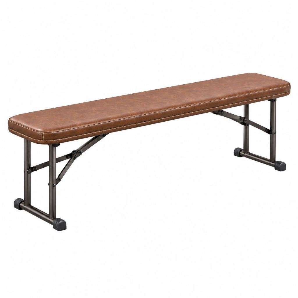 Panca pieghevole 120 x 30 x 45 cm effetto pelle marrone con struttura in metallo