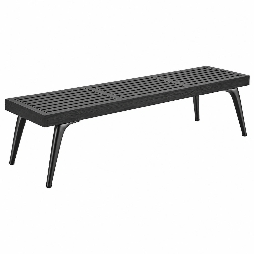 Panchina da giardino 180 x 40 x 45 cm in legno e metallo nero - design moderno a doghe