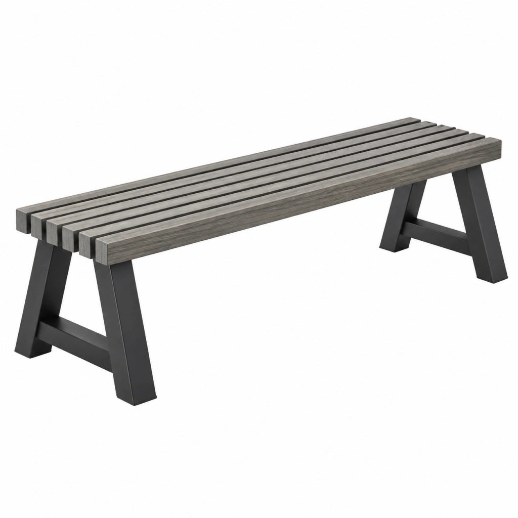 Panca da giardino 180 x 35 x 45 cm in legno grigio e metallo nero - stile moderno