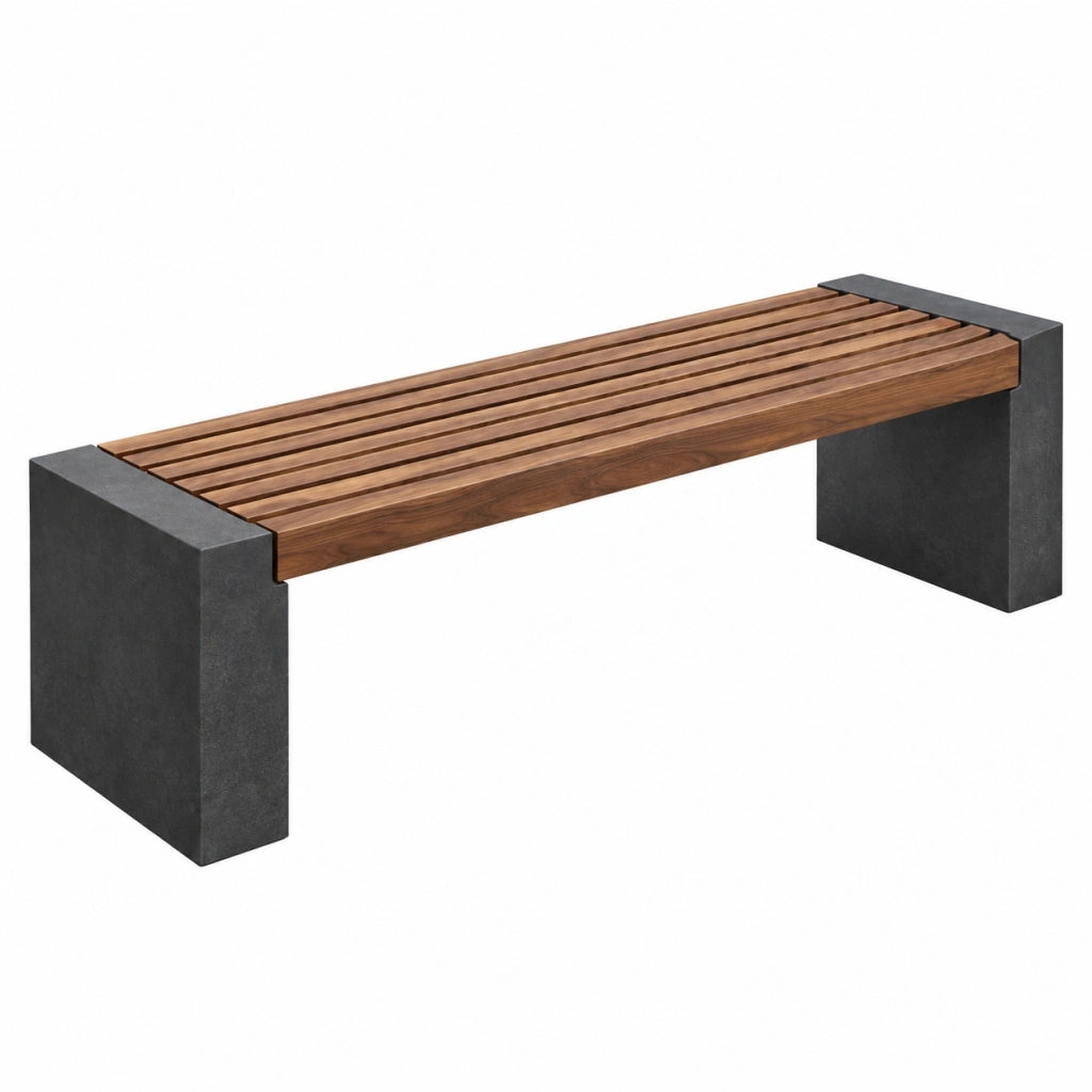 Panca 150 x 40 x 45 cm in legno marrone e cemento nero - stile moderno
